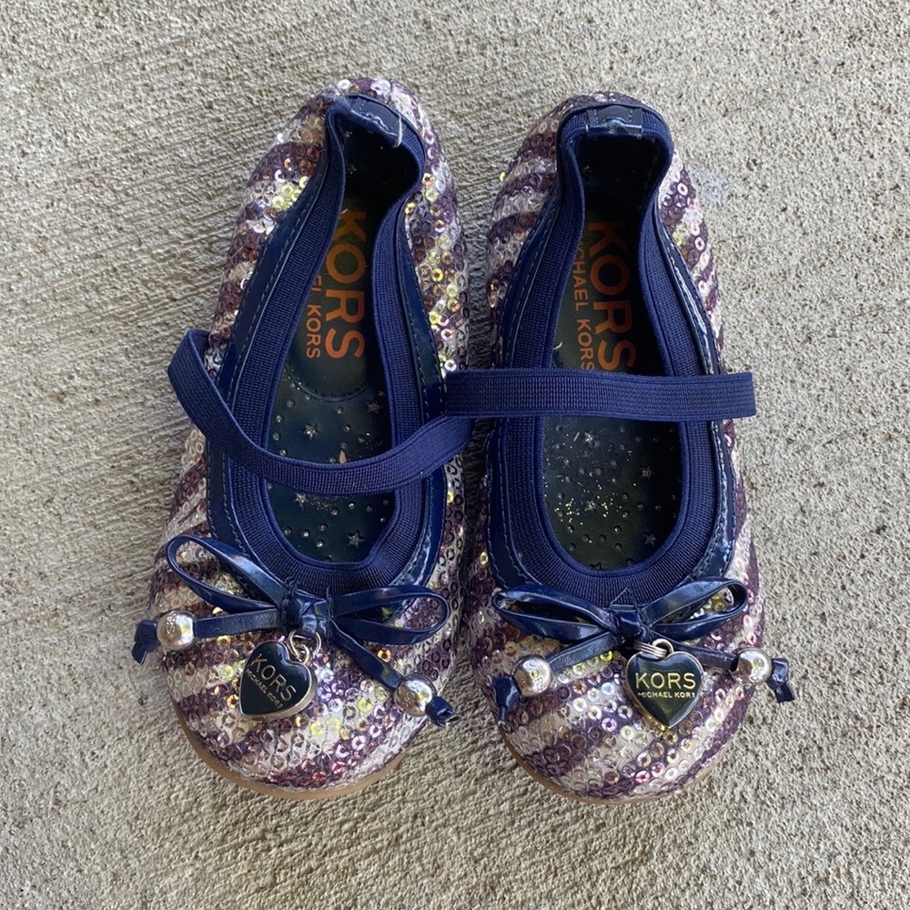 KORS Michael Kors Girls Purple Sequin Mary Jane Flats